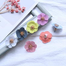 欧美直销日韩时尚创意清新耳环网红气质森系少女甜美花朵喷漆耳钉