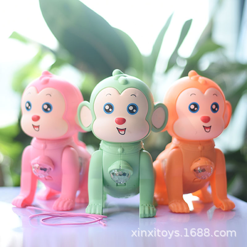 电动牵绳跳跳猴卡通公仔发光音乐纤绳跳跳猴猴子投影玩具厂家热销