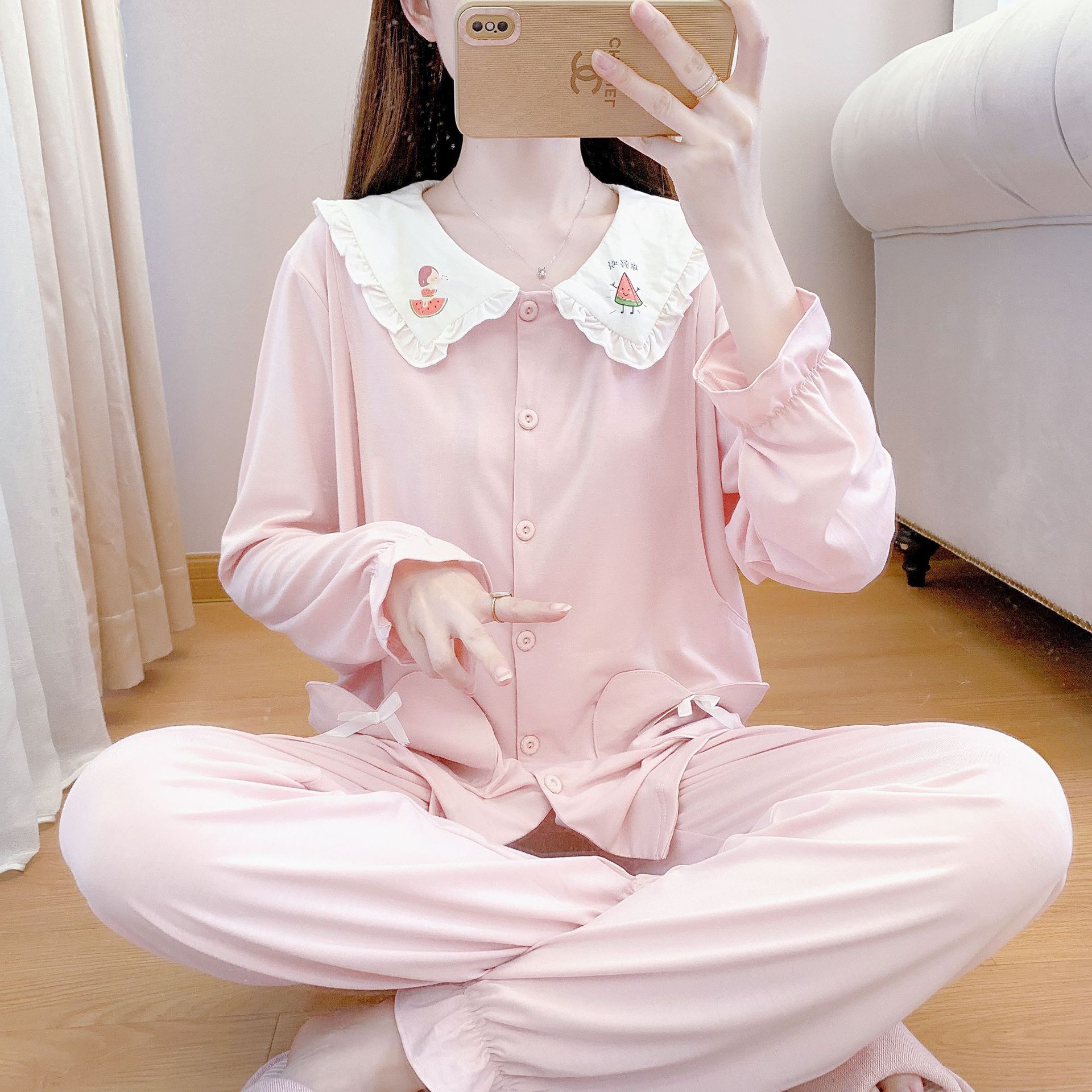 莫代尔月子服夏季薄款孕妇哺乳睡衣套装喂奶家居服冰丝棉清爽吸汗