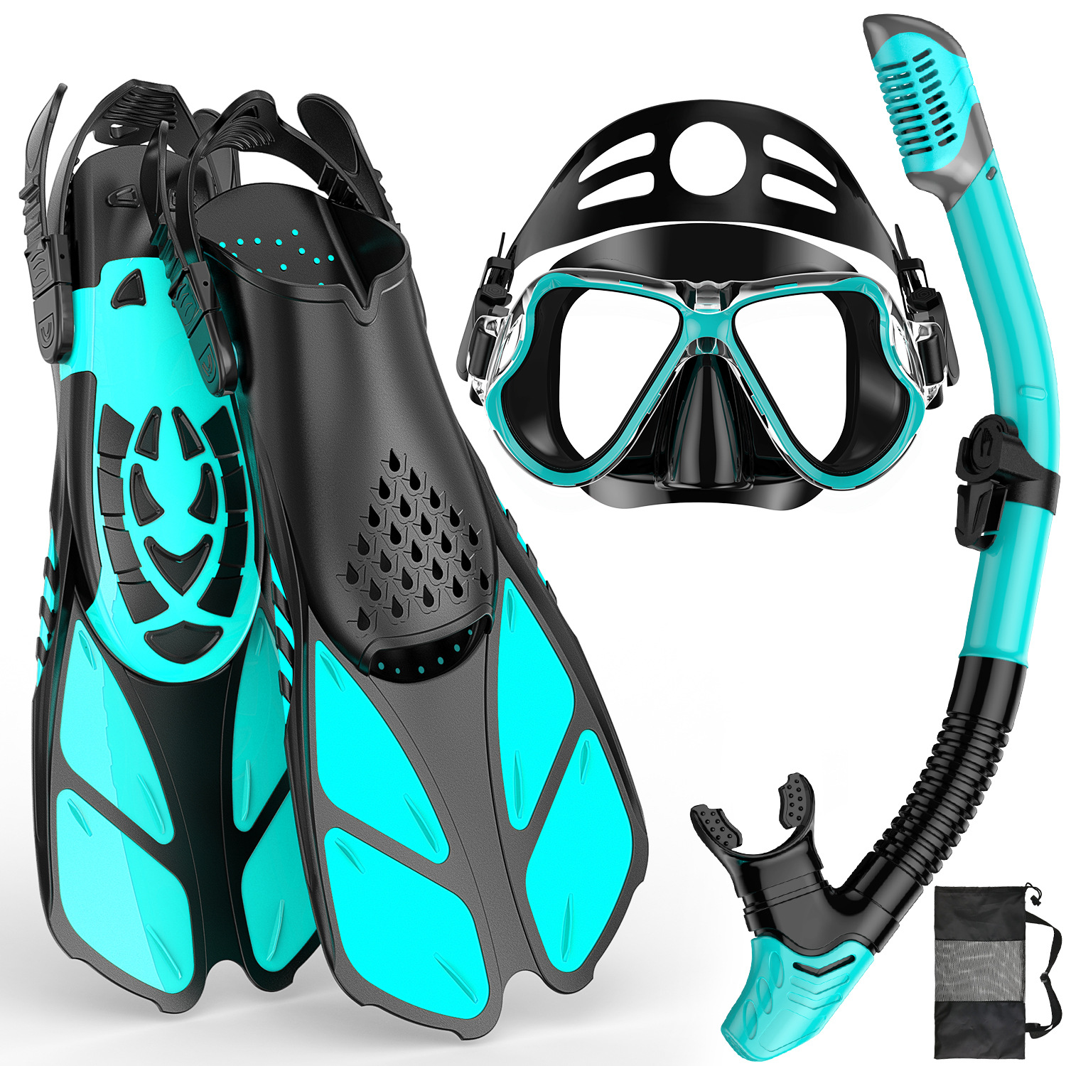 潜水浮潜套装高清潜水面镜呼吸管硅胶脚蹼全干式浮潜三件套装包邮