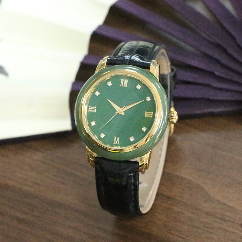 国风时尚绿色和田玉情侣对表 精选联盟走量款玉石石英防水手表