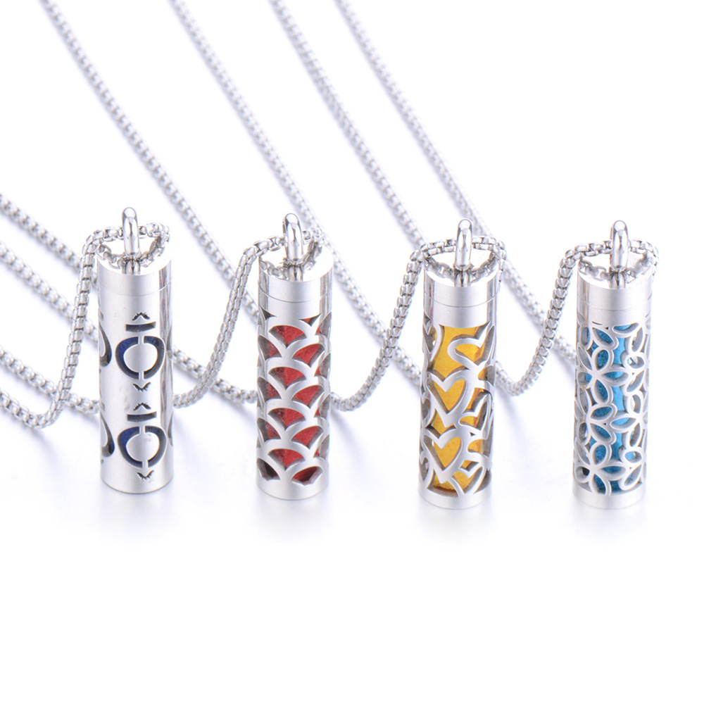 Aromatherapy Pendant Perfume Bottle Essential Oil Stainless Steel Necklace Cylinder Corrugated Pendant Couple Cylinder Popular Ornament