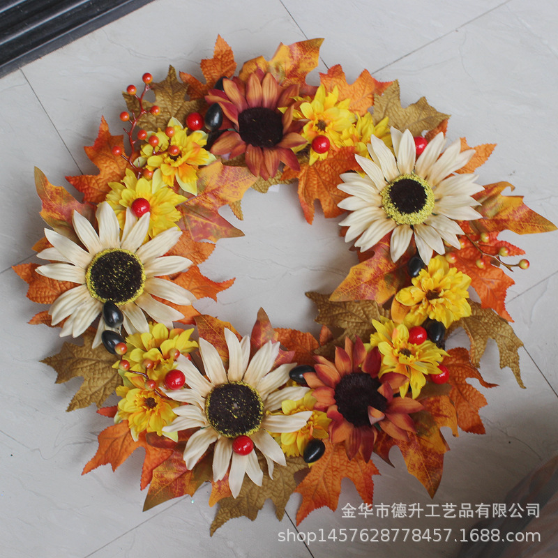 2022 Artificial Flower Sunflower Autumn Harvest Maple Leaf Real Vine Garland Harvest Festival Thanksgiving Simulation Pumpkin Decorative Products