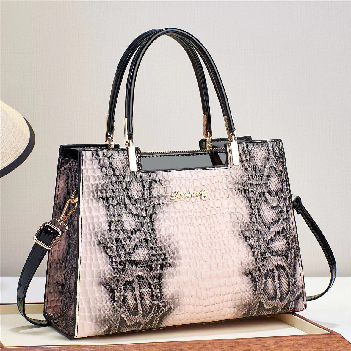 Cross-Border New Arrival Bright Leather Crocodile Pattern Middle-Aged Women's Shoulder Handbag Large Capacity Fashion Large-Capacity Crossbody Bag Women