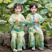 幼儿园唐装演出服中国风姐弟装汉服上春山舞蹈服绿色表演班服服装