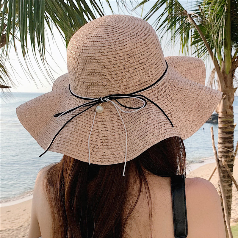 Hat Female Summer Korean Style All-Matching Sun Hat Sun Protection Foldable Ruffled Straw Hat Beach Hat Seaside Vacation