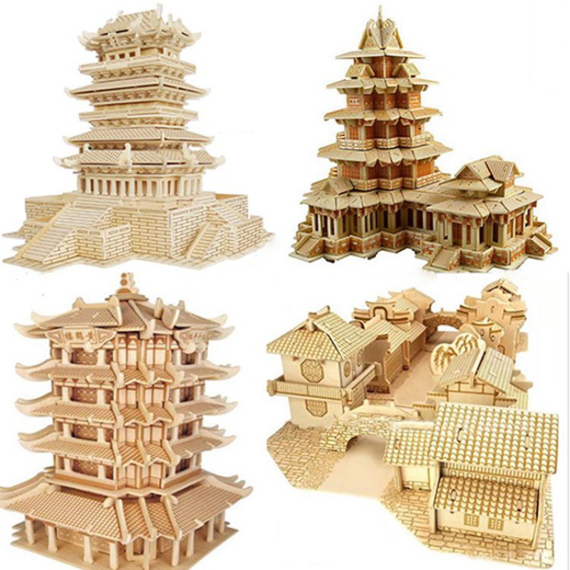 榫卯结构的模型古建筑积木拼装玩具木质3d立体拼图儿童diy制作