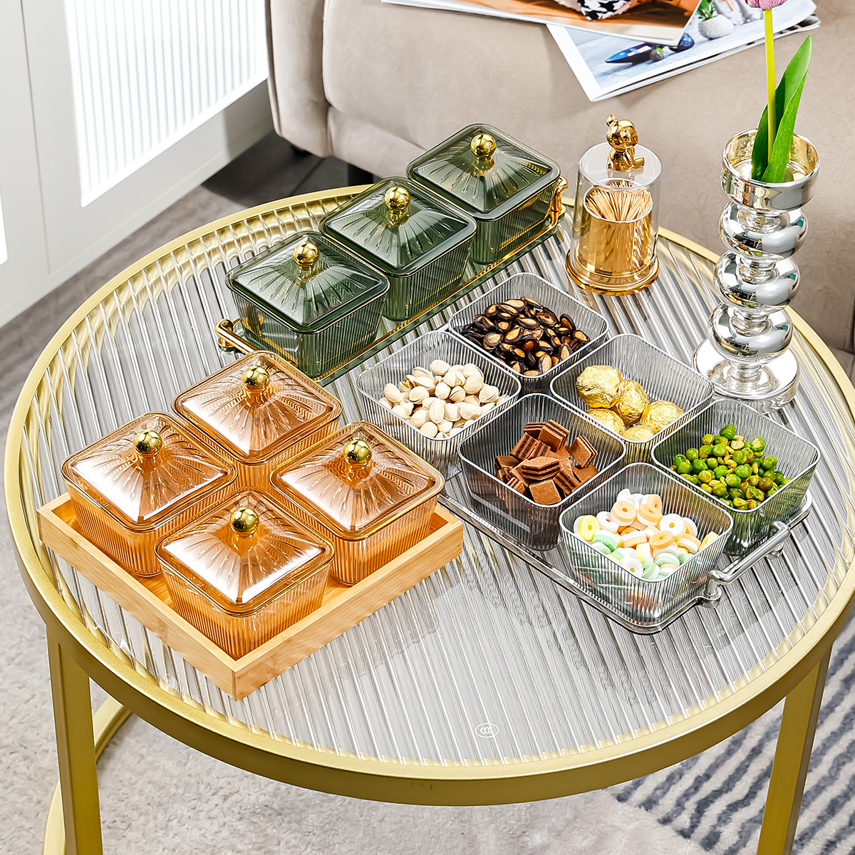 Fruit Plate Living Room Home Plastic Tea Table Snack Dried Fruit Candy Snack Dish Snack Storage Box Compartment