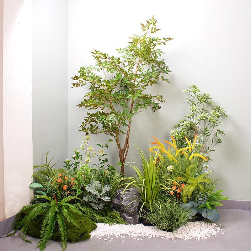微风细语仿真绿植枫树造景大型落地香椿树野草苔藓墙角美化搭配
