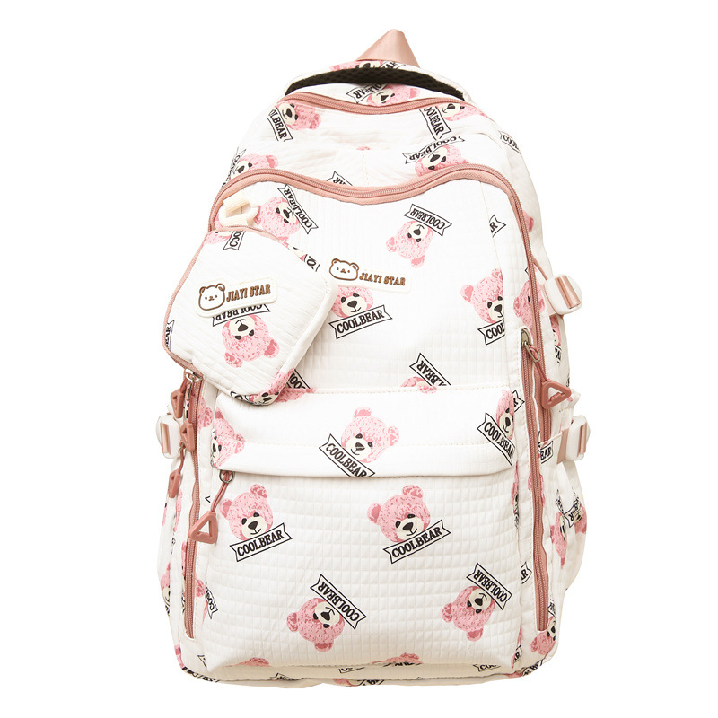 New Printed Bear High-Looking Trendy Backpack Junior High School Student Schoolbag Simple Large Capacity Backpack