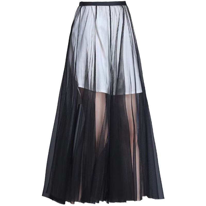 单层纱裙罩裙外搭一层网纱裙半身裙女夏季透明薄裙子透视长裙半裙