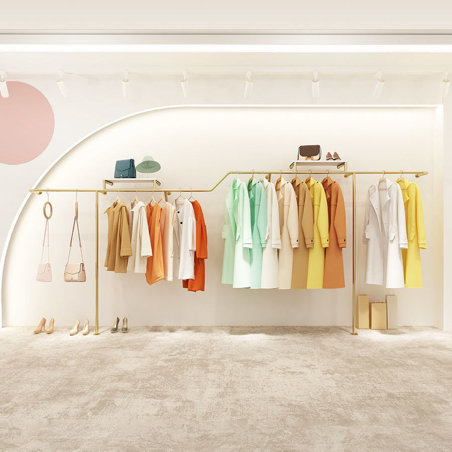 女装衣架服装店展示架壁挂式试衣间上墙金色落地式陈列架童装专用