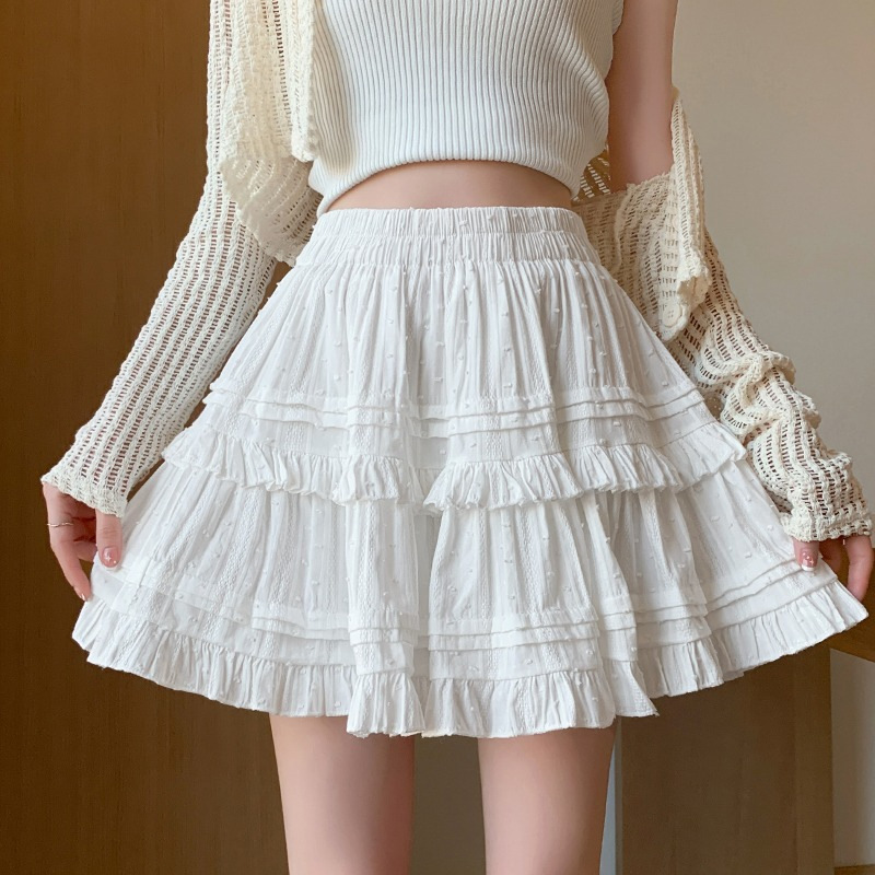 甜美荷叶边短裙女夏季新款韩版显瘦松紧高腰防走光a字半身裙潮流