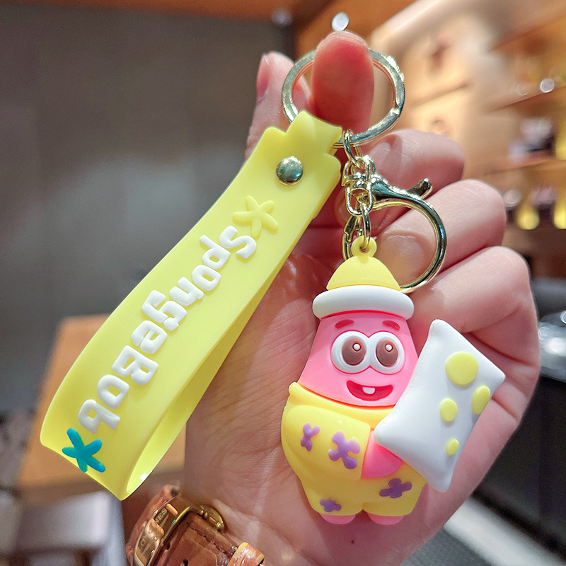 Cartoon Cute Spongebob Pie Star Keychain Hanging Piece Pendant Car Key Chain Push Small Gift Wholesale
