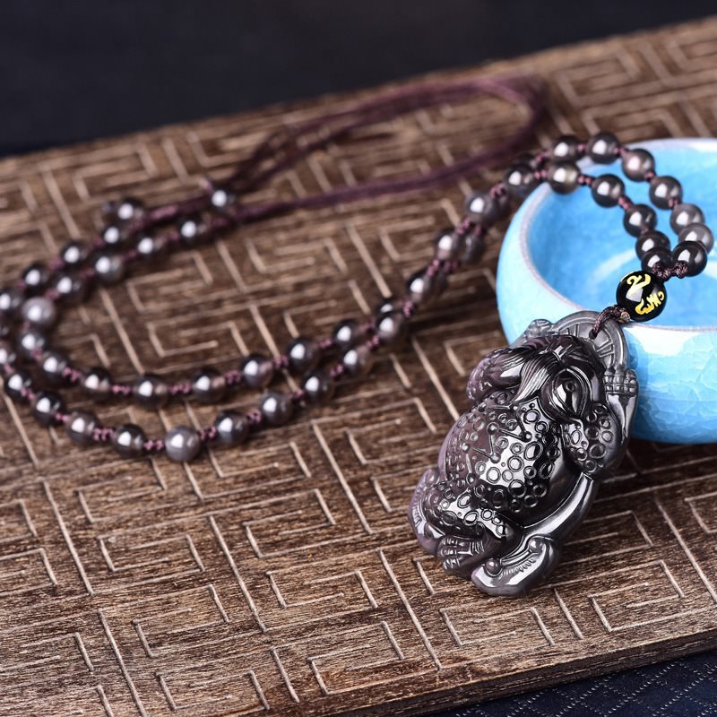 天然冰彩黑曜石金蟾吊坠男女款三足蟾蜍项链水晶挂件-阿里巴巴