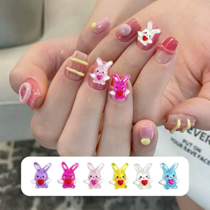 卡通彩虹兔子天使美甲饰品装饰爱心皮卡丘夏日穿戴甲饰品diy材料