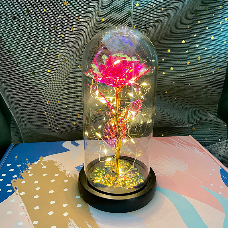 Manufacturer Gold-Foil Roses Glass Cover Preserved Fresh Flower LED Luminous 520 Valentine's Day Mother's Day Creative Gift Decoration