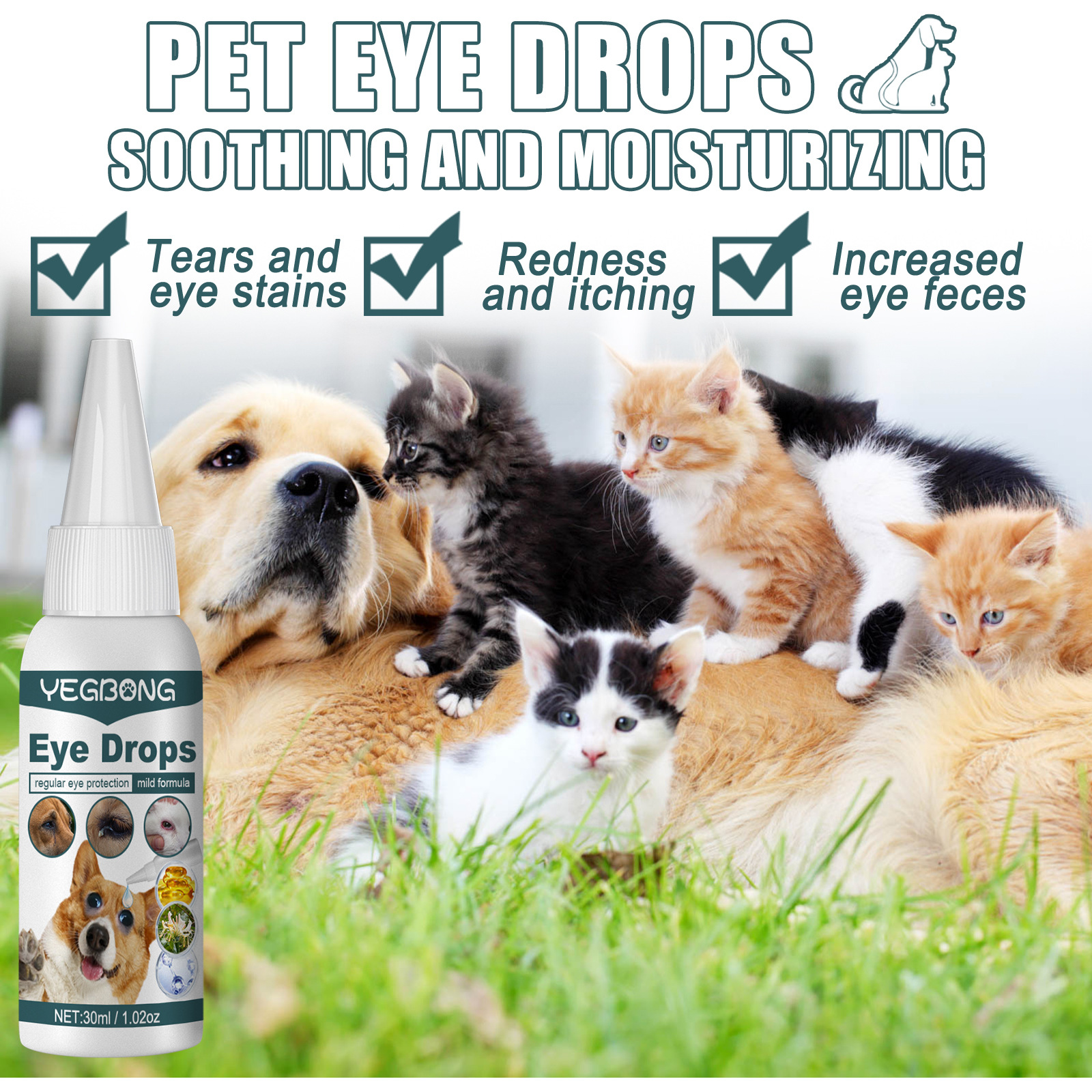 Yegbong Pet Eye Drops Tears Eye Droppings for Cats and Dogs Eye Care Eye Washing Liquid