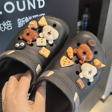 新款可爱小熊冰激凌披萨面包洞洞鞋鞋花套装可拆卸鞋面装饰配件扣