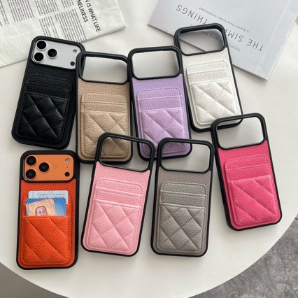 韩风iPhone14插卡手机壳适用苹果12菱格双插卡17promax皮套防摔壳