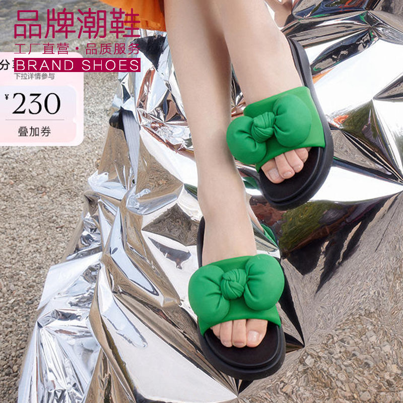 他t她蝴蝶结云朵拖鞋女外穿仙女风一字拖2023夏季新