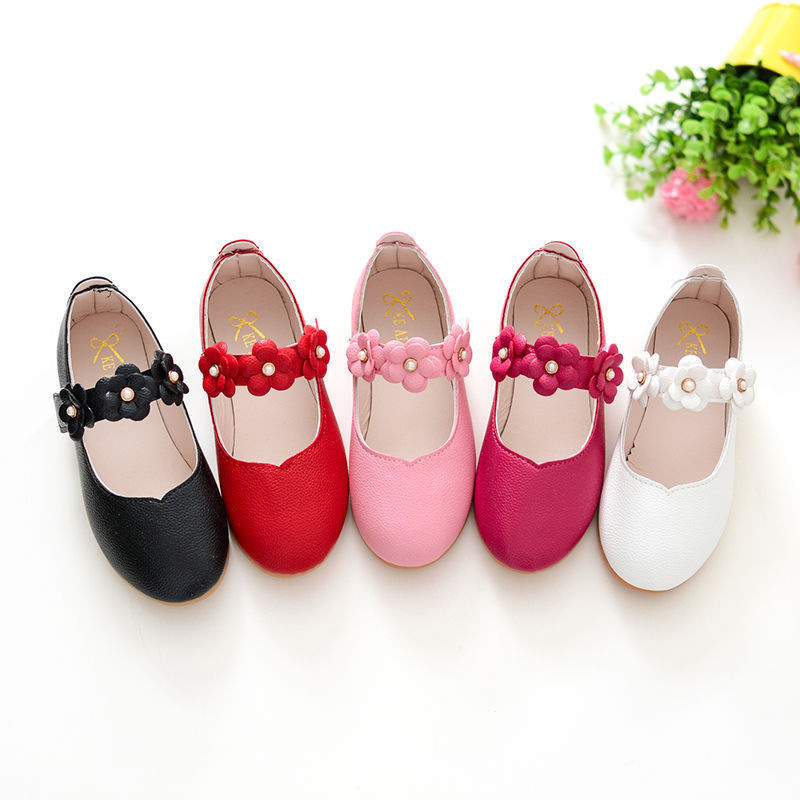 Girls Black Leather Shoes Children's Watch Performance Shoes White Student Single-Layer Shoes Etiquette Flower Girl School Shoes Beef Tendon Soft Bottom