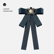 外贸韩国学院风复古女款衬衫设计感合金水钻延长带JK领结装饰领花