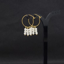 法式复古风 巴洛克淡水珍珠圆环吊坠金属耳环 跨境欧美时尚耳饰