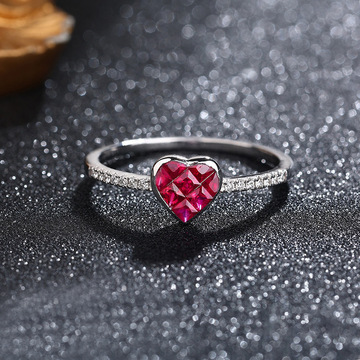 au750无边镶爱心红宝石14k黄金戒指鸽血红心形彩宝18k金女士附证