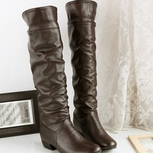 ebay爆款休闲低跟高筒靴圆头粗跟骑士靴大码冬季女靴一件代发