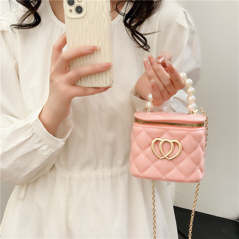Girls' Bags 2024 New Fashion Pearl Hand Small Bag Children Little Girl Back Spring and Summer Jelly Cosmetic Bag