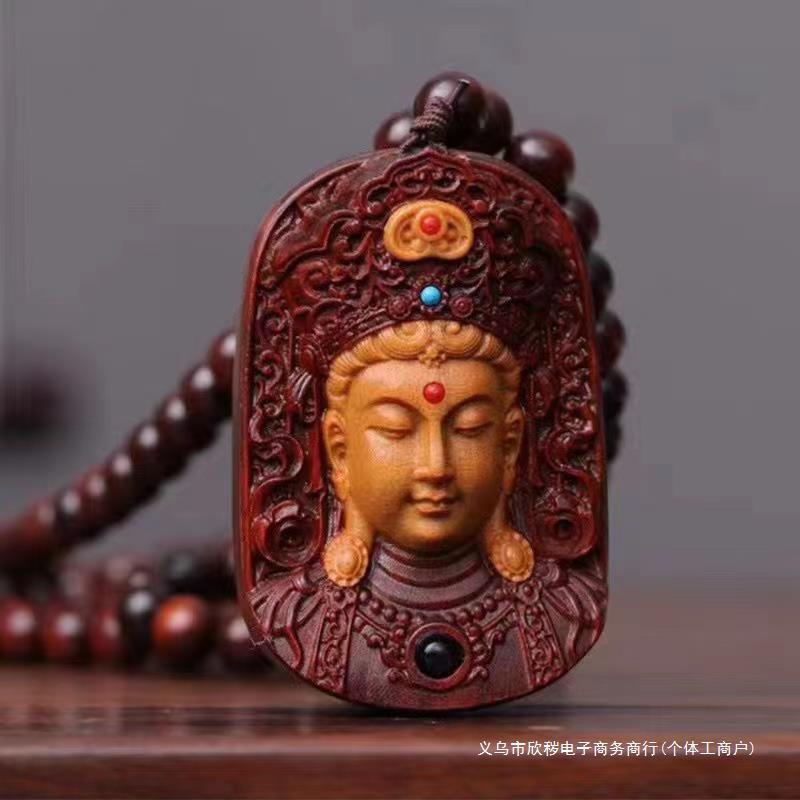 小叶紫檀度母观音菩萨牌挂件吊坠项链木雕佛牌挂坠牌子毛衣链送礼