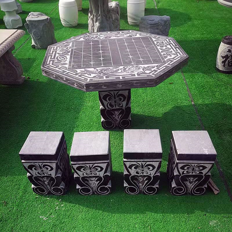 青石石桌 镂空圆石桌用于园林酒店别墅大院方石桌曲阳石雕桌子
