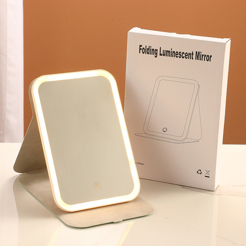 Non-Rotatable Makeup Mirror Fill Light Dormitory Desktop Portable Folding with Light Internet Celebrity Dressing Mirror USP Charging