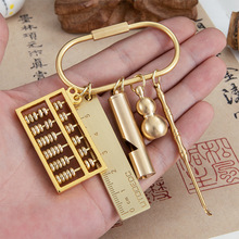 黄铜多款功能套装挂件网红三合一迷你尺子葫芦纯铜求生口哨钥匙扣