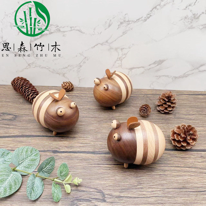 蜜蜂牙签盒居家用桌面实木制牙签筒创意可爱萌物摆件罐子礼物