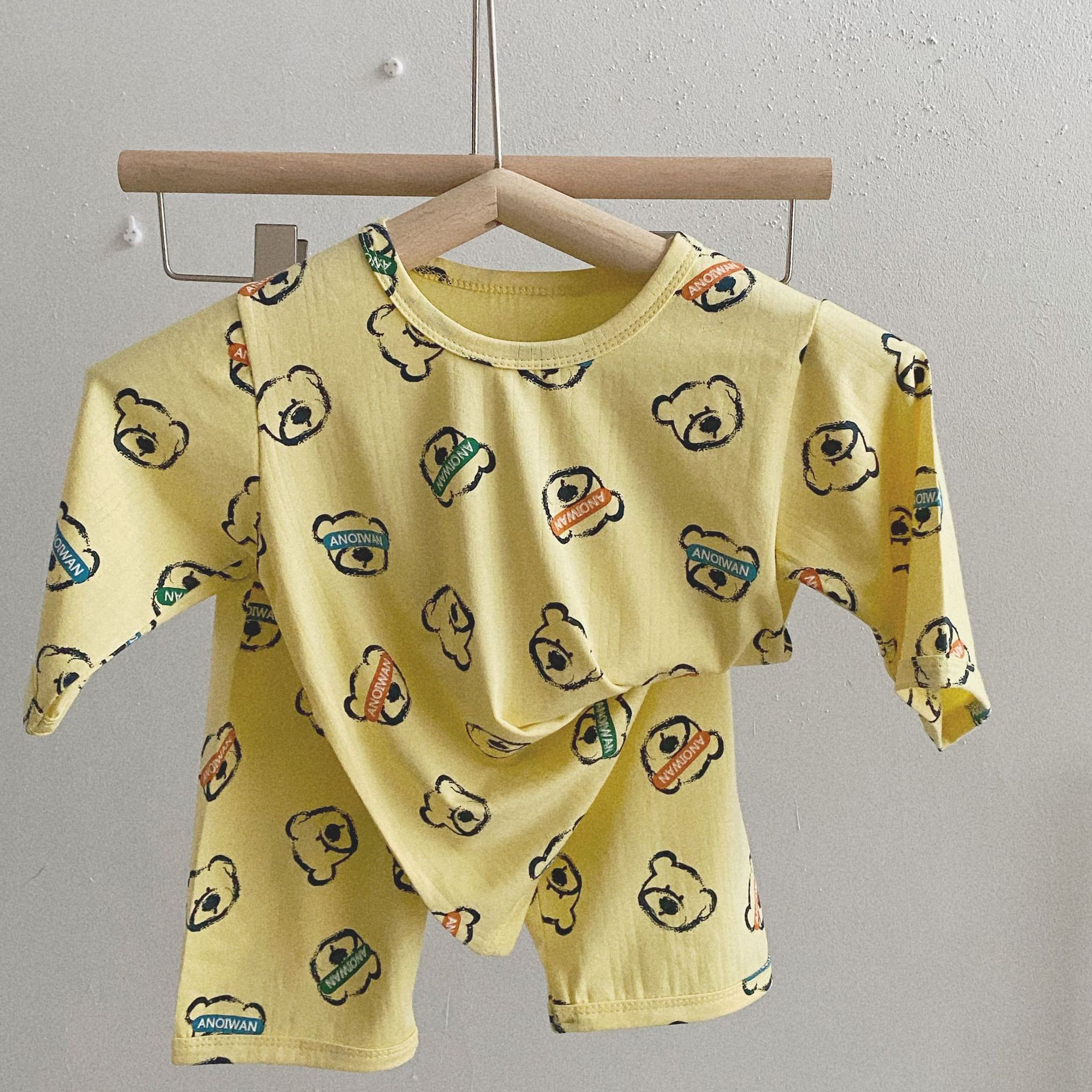新款夏季儿童睡衣套装 趴趴熊男女童家居服套装 宝宝空调服家居服