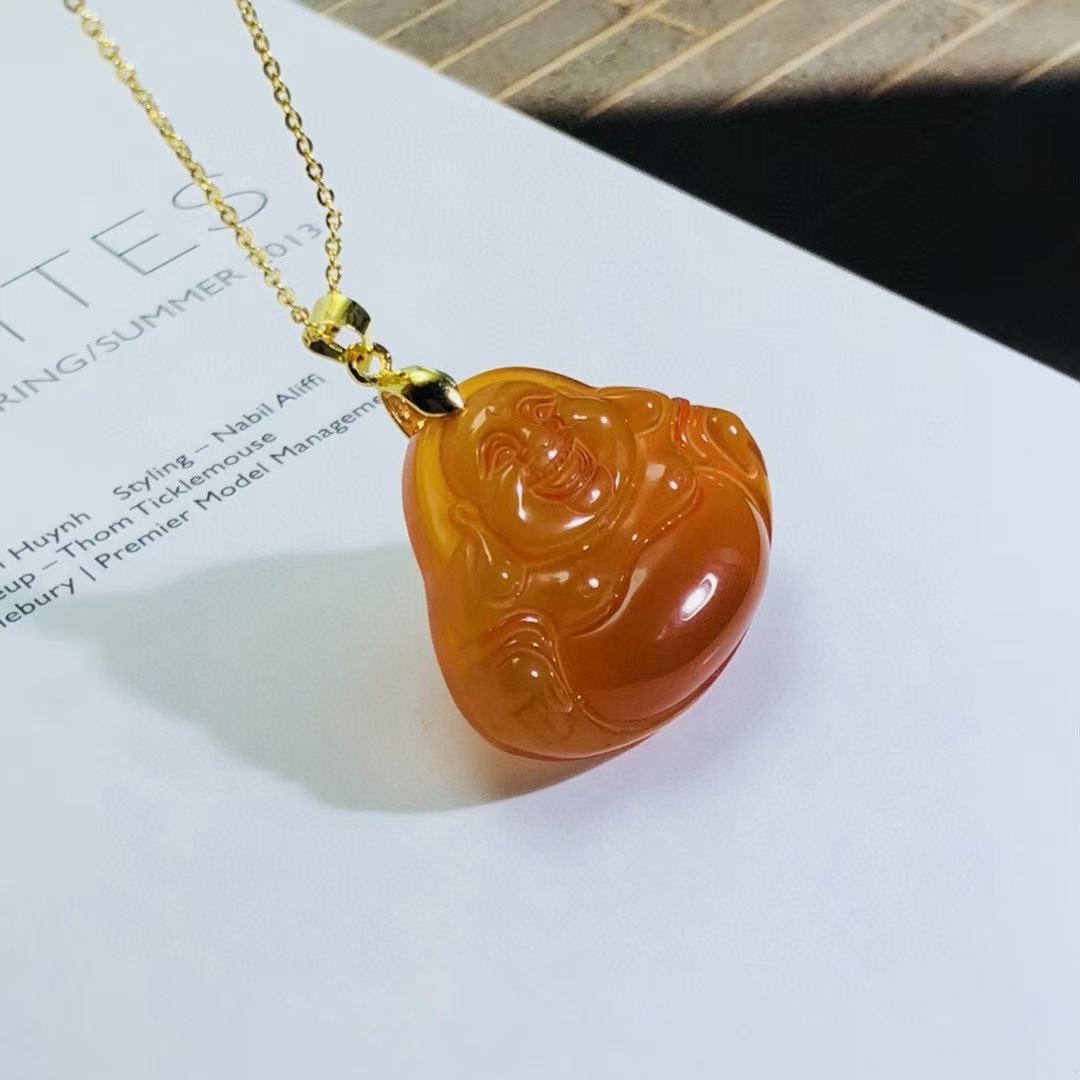 冰种玉髓笑面佛吊坠 雕刻晶体通透 男女款饰品项坠