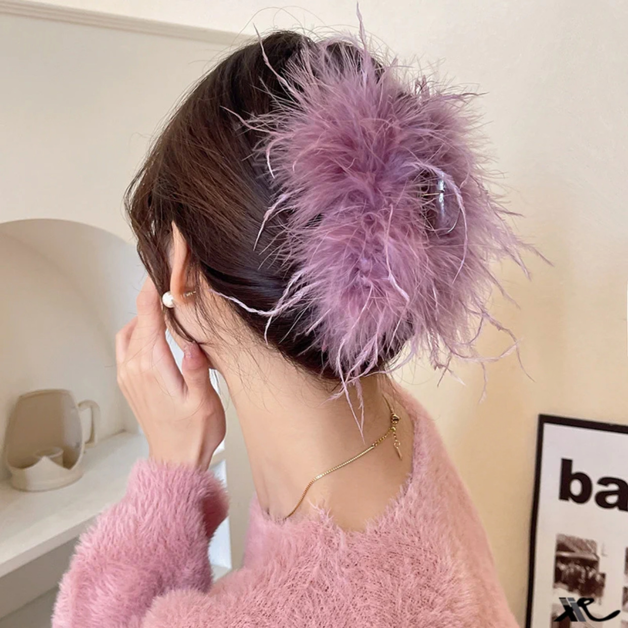 Super Fairy Ostrich Feather Barrettes Women's High-Grade Feather Grip Back Head 2022 Internet Celebrity Shark Clip Autumn