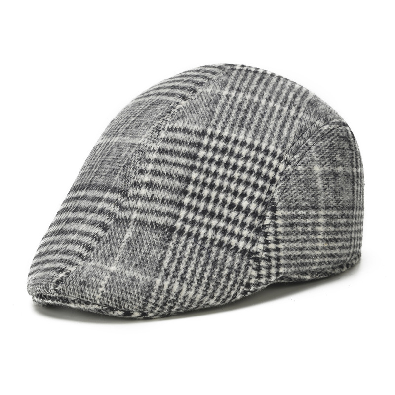 Factory Direct Sales Autumn and Winter New Woolen Plaid Middle-Aged and Elderly Men and Women Advance Hats Peaked Cap Hats for the Elderly