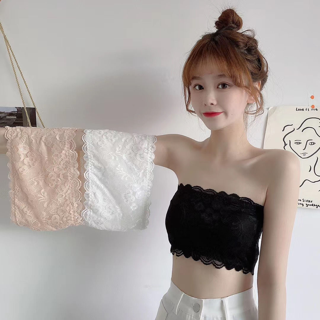 Strapless Bra and Undershirt Lace Backless Crop-Top Bandeau Cloth Girl Student Wireless Basic Sports Inner and Outer Wear Underwear Women