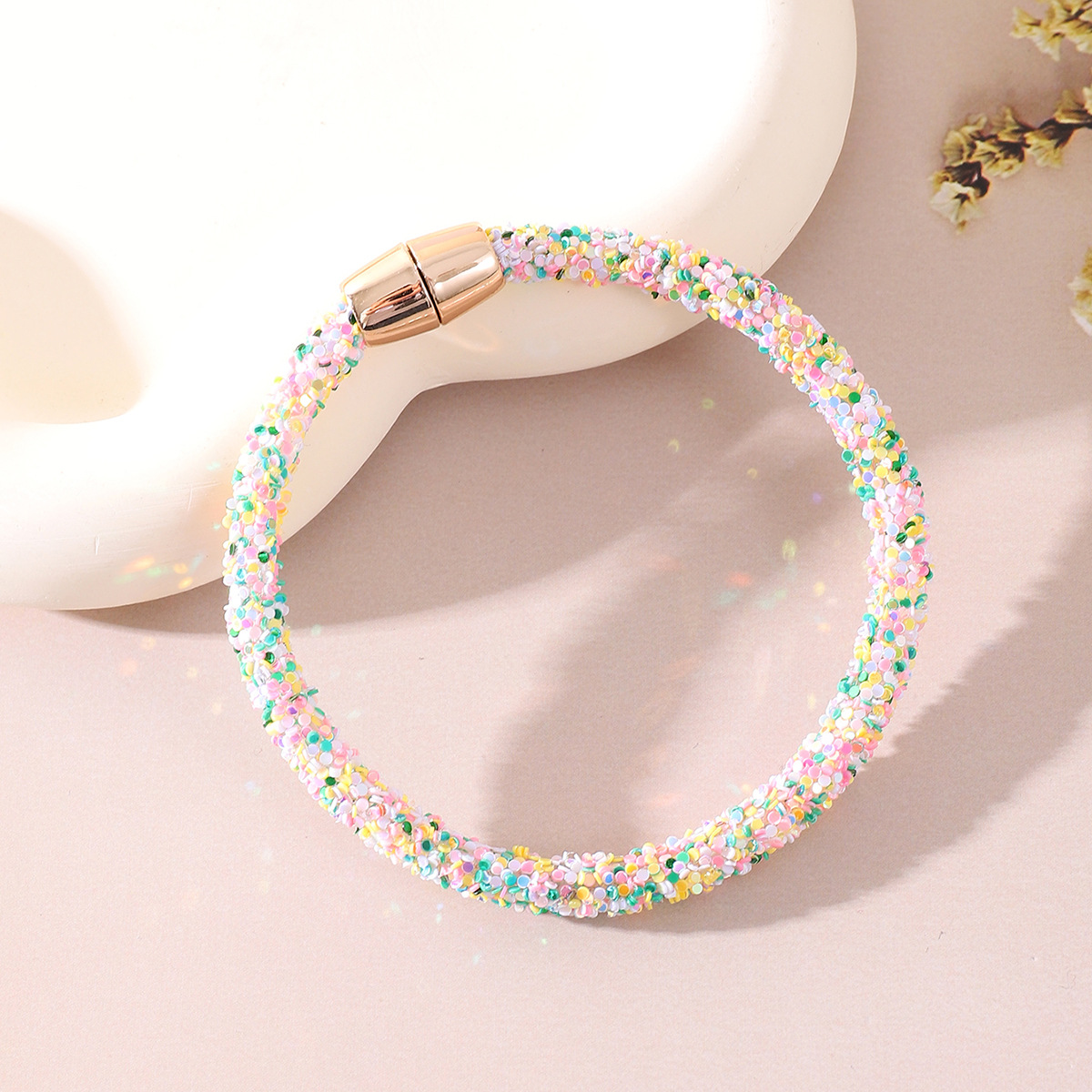 GREAT Sequin Particles Macaron Color Sweet Fairy Wind Magnetic Snap Bangle Bracelet Female Cross-Border Amazon