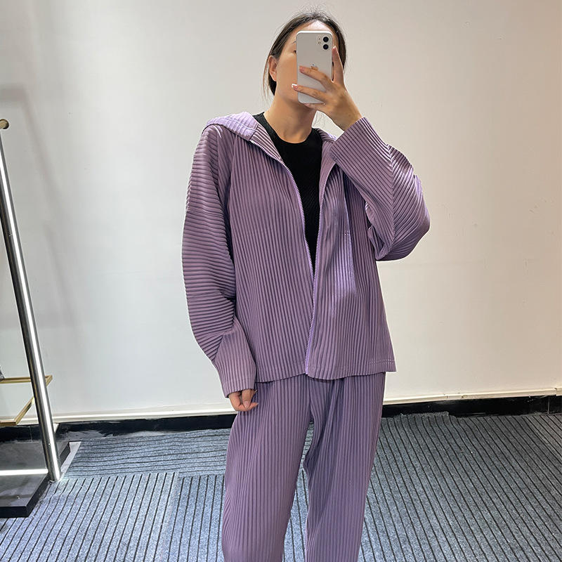 三宅一生春秋新款褶皱外套休闲百搭连帽上衣百褶套装宽松显瘦女装