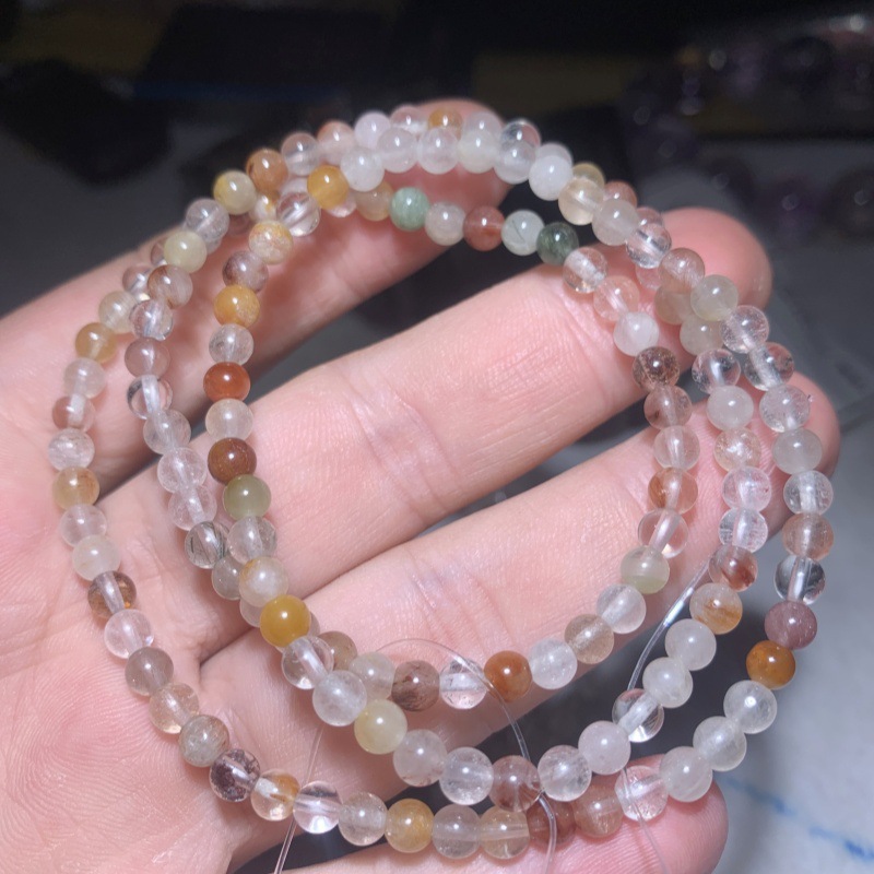 天然彩兔毛三圈手链白绿红兔毛水晶手串项链批发包邮