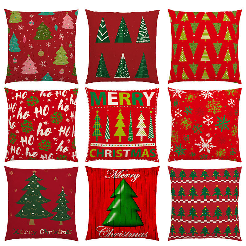 Red Christmas Decoration Pillow Cover Linen Digital Printing Throw Pillowcase Single-Sided Printing Festival Cushion Cover