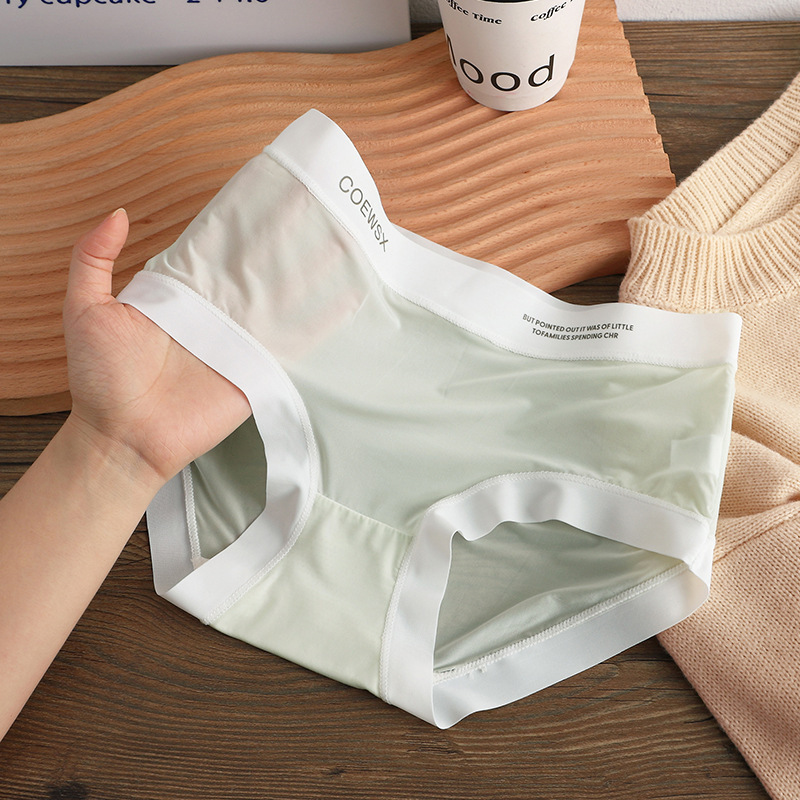 Ice Silk Underwear for Women Summer Thin Mid-Waist Breathable Quick-Drying Seamless Girl Smooth Skin Nude Feel Sheath Underpants