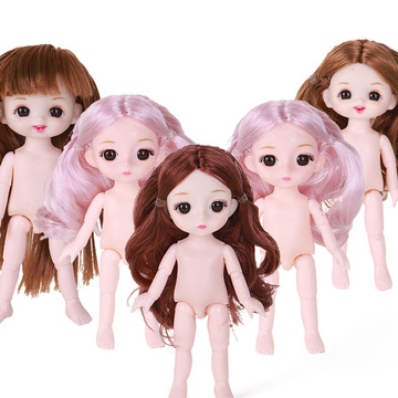 跨境工厂定制17厘米仿真bjd娃娃女孩 裸体玩偶玩具公主素体带头发