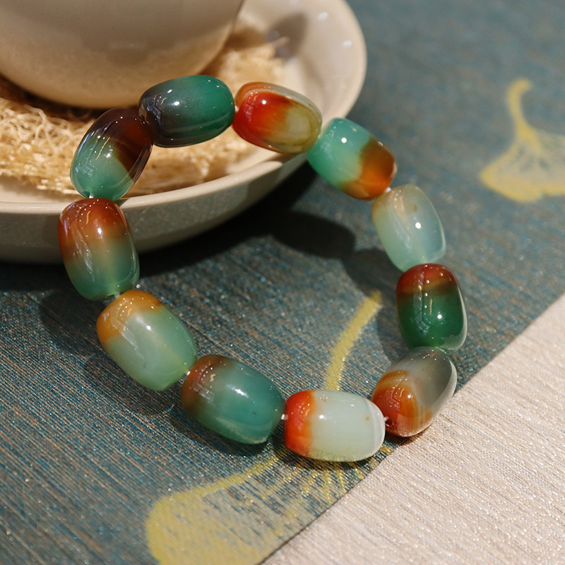 翡亦珠宝 天然梦幻玛瑙桶形手链手串男女情侣款跨境藏式配饰批发