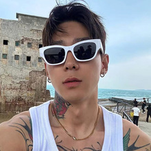 男士复古方框墨镜白色高级感小框防紫外线近视太阳眼镜女圆脸防晒