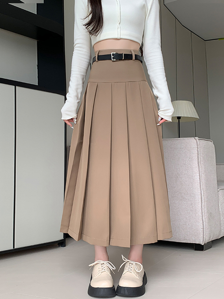 Women's Skirt Autumn Suit Fabric Belt Style Spring New Suit Slimming Draping A- line Pleated Skirt Women